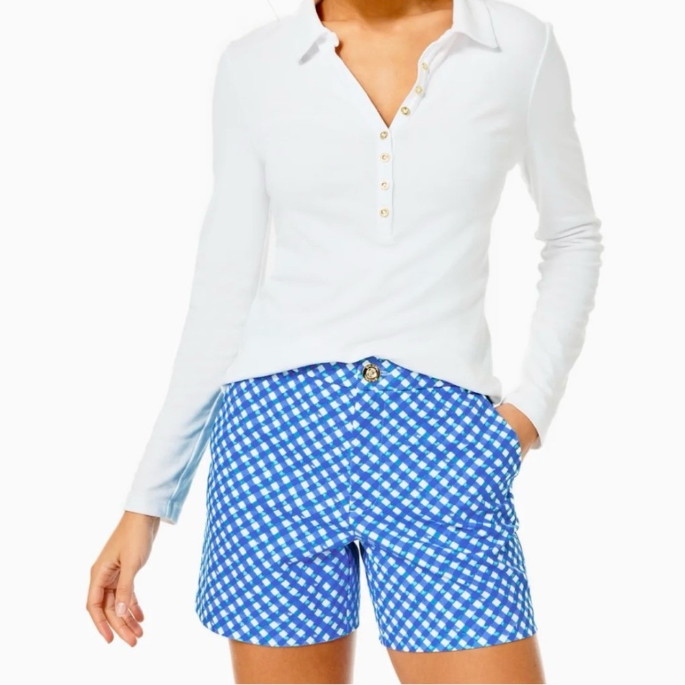 Lilly Pulitzer Gretchen 5” High Rise Boca Blue Check Shorts 14